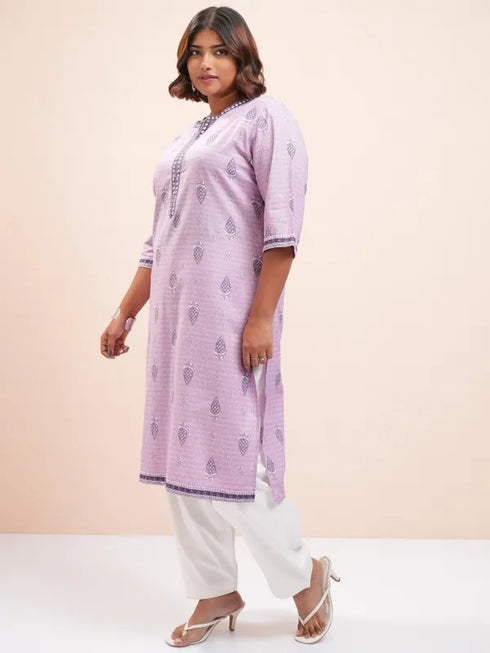 Vasthrlay Mauve Printed Straight Kurta